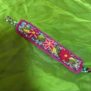 Oaxacan Bracelet hand woven, beaded, crocheted and embroidered